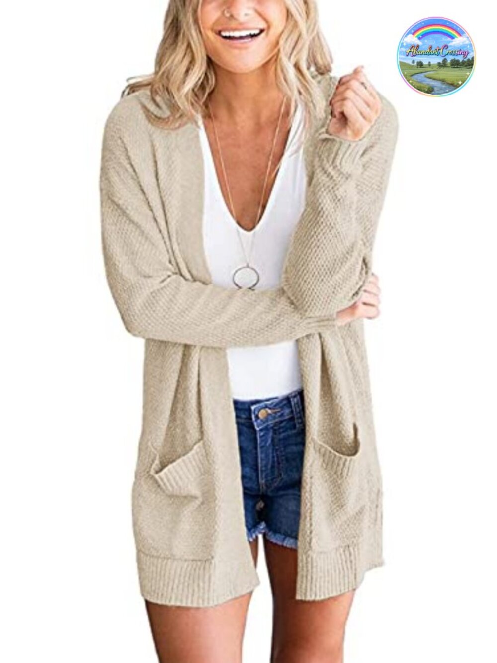 MEROKEETY Women's Waffle Knit Open Front Cardigan Sweater with Pockets